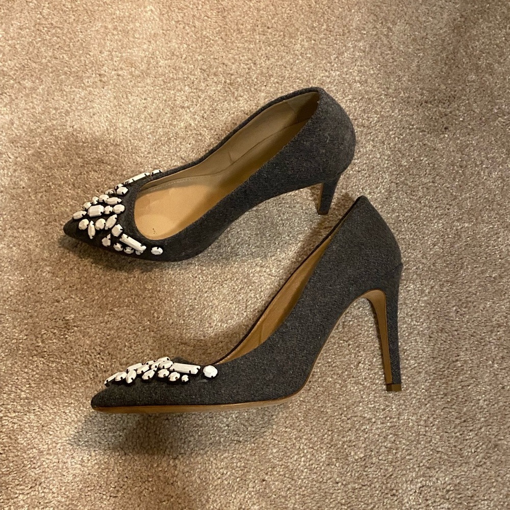 J.Crew Collection Flannel Heels with Stone Embellishment